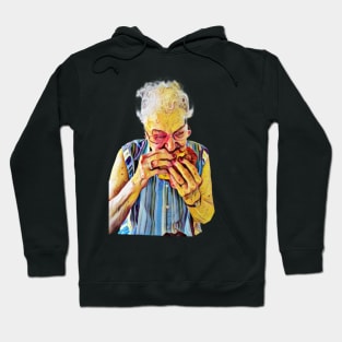 Dive In, Gram Devouring a Cheeseburger Hoodie